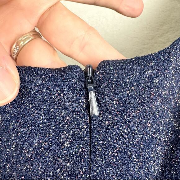 Jules & Cleo Ruched Glitter Knit Cap Sleeve Sheath Stretch Gown Navy Plus Sz 2X - Picture 13 of 16